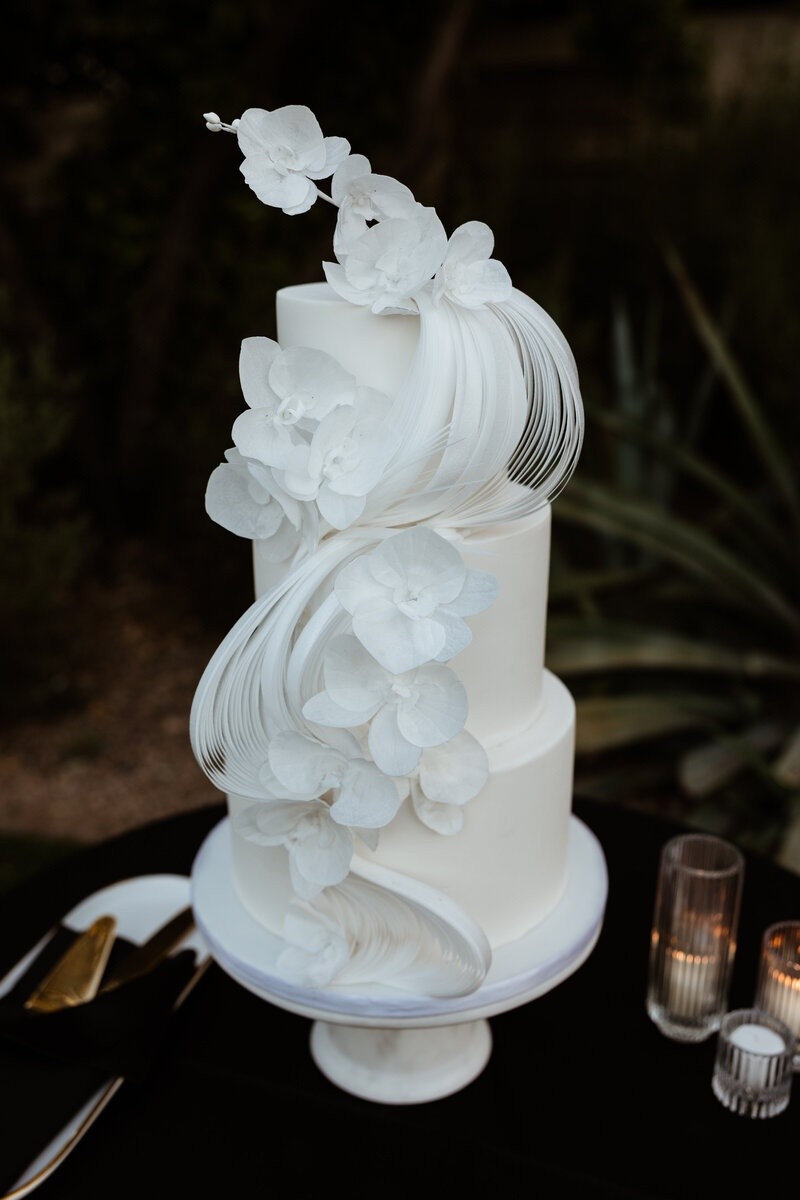 Modern White Orchid Tiered Cake